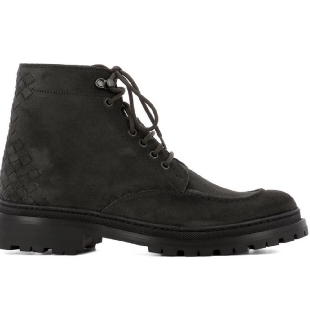 Bottega Veneta Intrecciato Weave Suede Boots rugged style